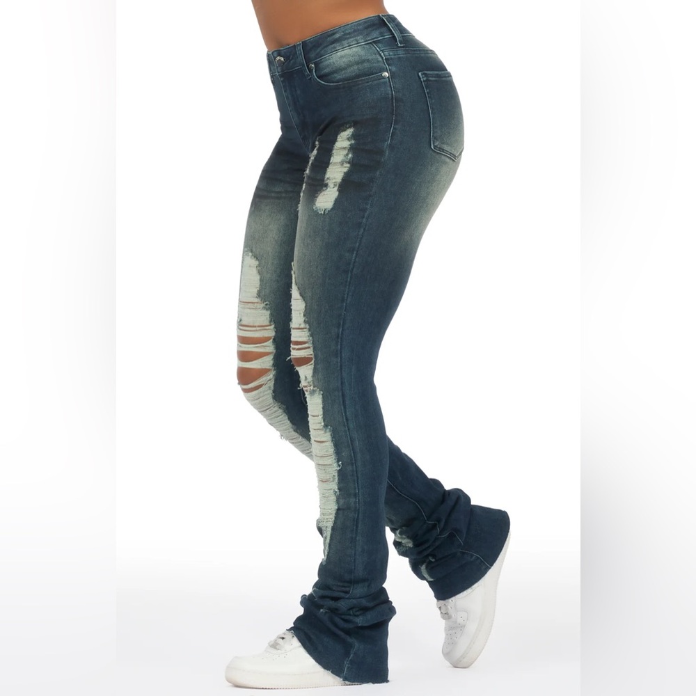 •Got A Crush• Rockstar Original Dark Wash Distressed Super Stacked Jean - Picture 2 of 4